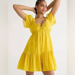 J. Crew Women’s Tiered Button-Down Cotton Beach Dress in Yellow. Size me…